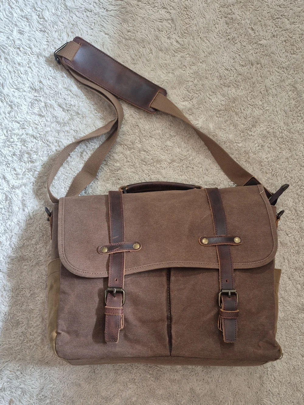 NEWHEY messenger bag waxed canvas + distressed leather Breifcase Campus Satchel